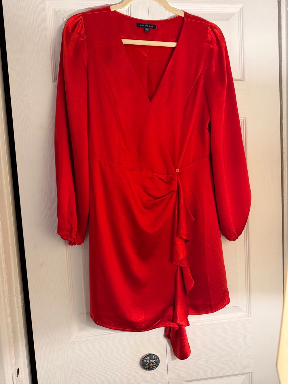 Sugarlips Red Long Sleeve Wrap Dress with Ruffle Detail